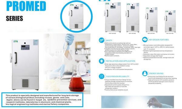-40 To -80 Degree Auto Cascade Cooling Sytem Biomedical Ultra Cold Freezers Stainless Steel