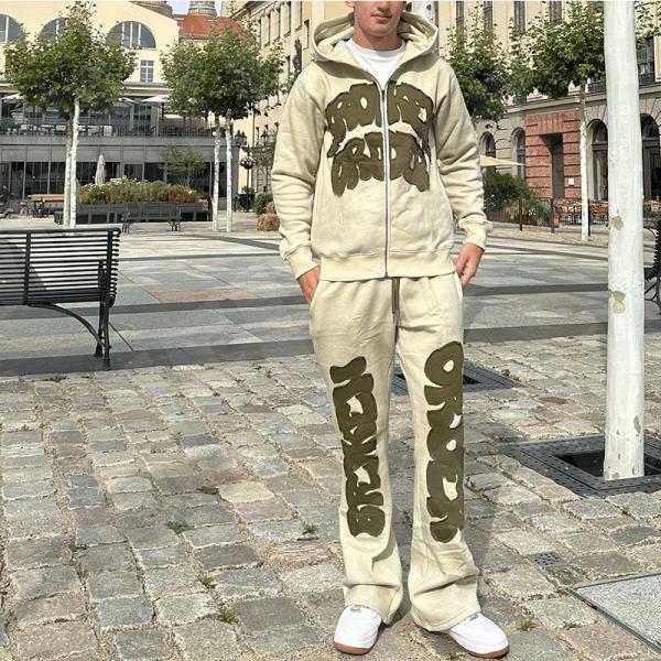 Acid Wash Distressed Wide Leg Sweatpants Applique Logo Hip Hop Joggers Cargo Pants