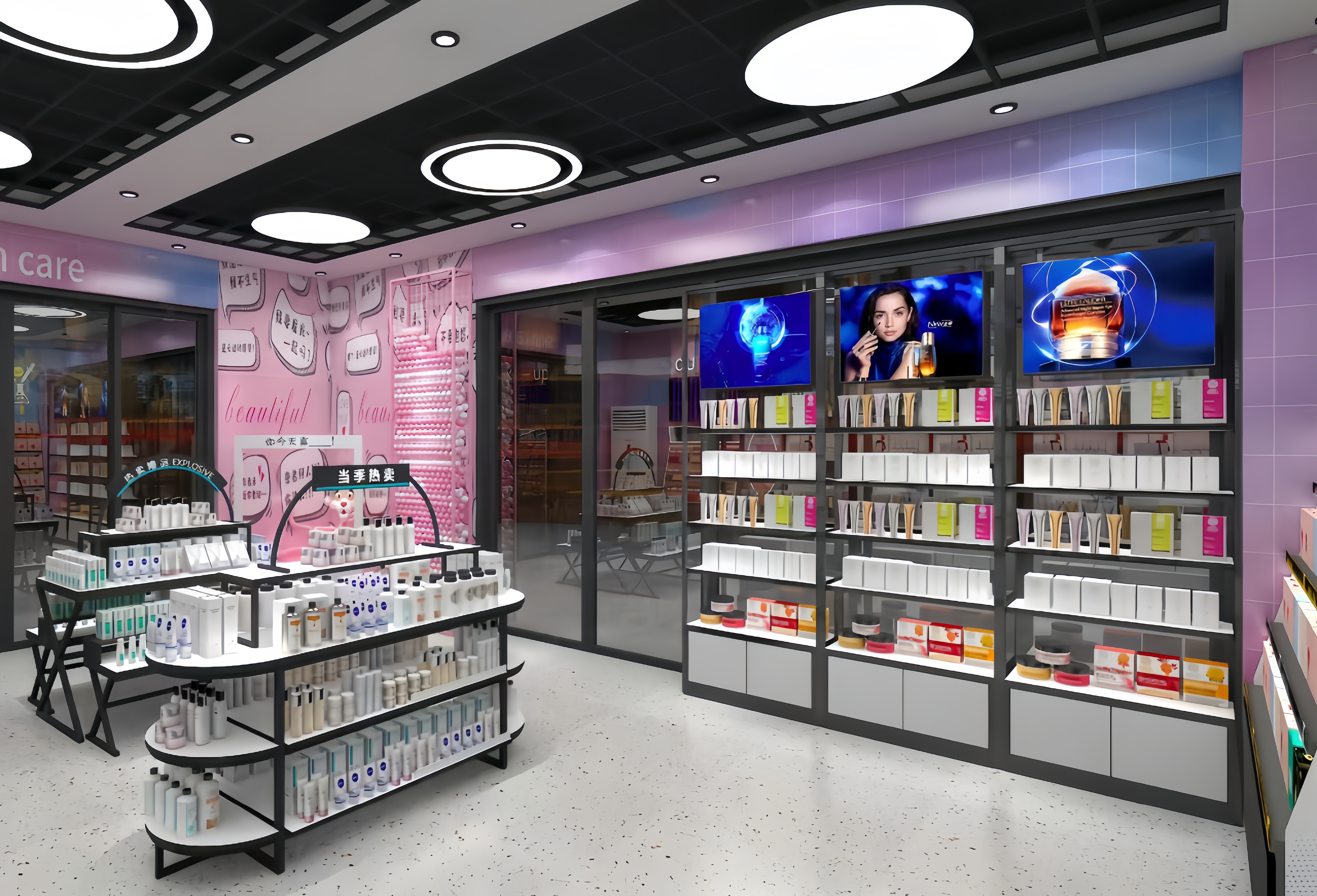 Custom Retail Makeup Display Stand Cosmetic Shop Counter Display Rack Lipstick Blush Showcase for Stores   Cosmetics Kiosk