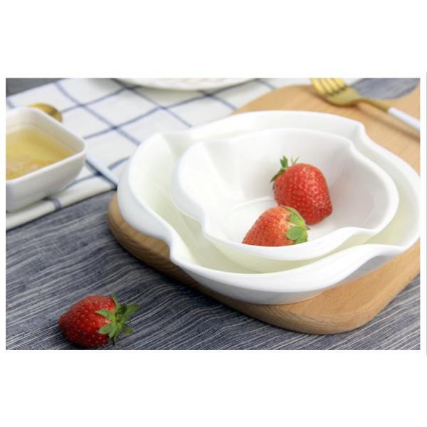 LFGB Salad Irregular Plain Pure White Porcelain Bowls Custom Logo