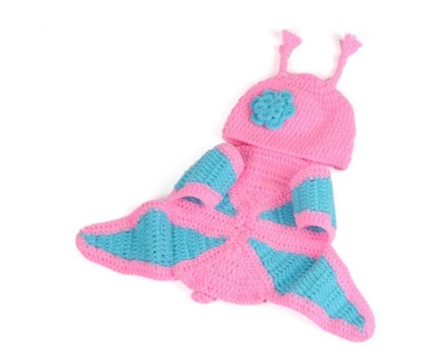 handmade pink butterfly  Baby Photography Prop  Crochet Hats  Crochet Knitted costume set