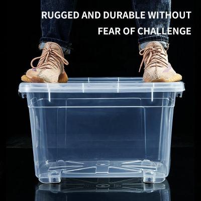 Recyclable Bin Household Multifunction Large Stackable Clothes Clear Transparent PP Container Box Plastic Storage Boxes Bins With Lid Wheels