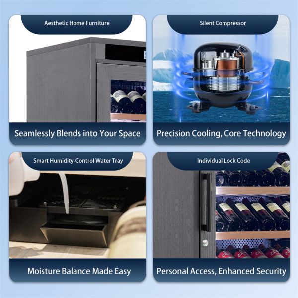 Wood Wine Cooler Cabinet with Digital Control Panel, LED Lighting & Water-resistant Construction for Home or Bar