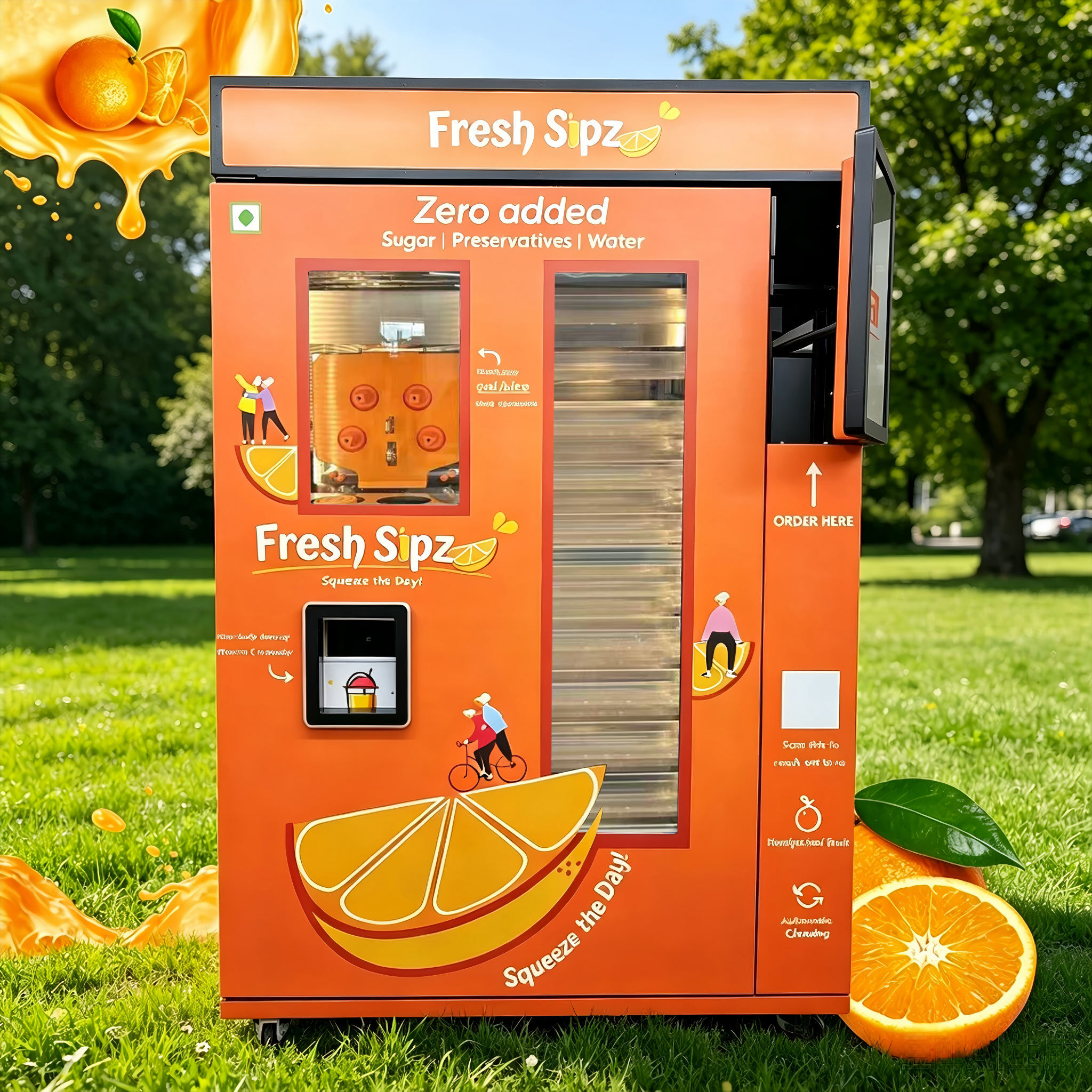 304 Stainless Steel Orange Juice Vending Machine with 900W Max Power and 80KG Orange Storage