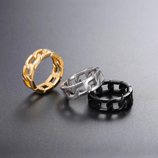 Anniversario Oro Anillo de acero inoxidable Joyería Cadena de Enlace Anillo ODM