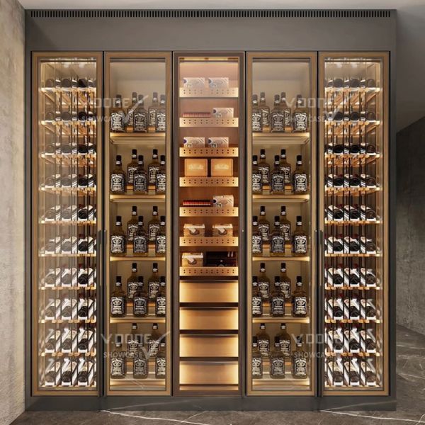 Vinoteca de acero inoxidable con temperatura ajustable y termostato, enfriador de vino moderno