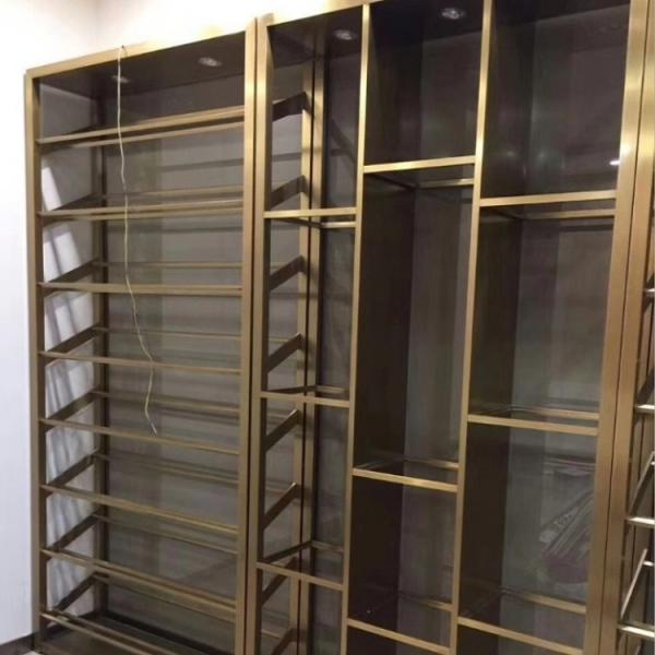 Champagne Gold Metal Wine Cabinet Stainless Wine Bottle Display Shelf