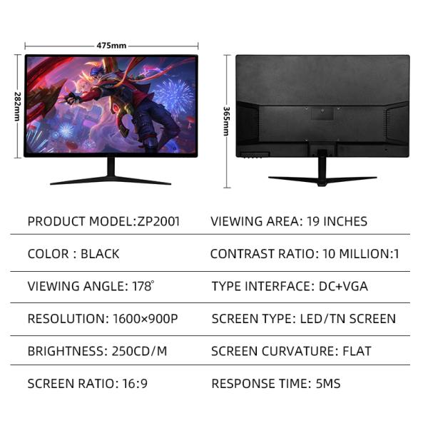Черный 20 дюймовый 75 Гц безрамочный компьютерный монитор на стенке 250cd/m2