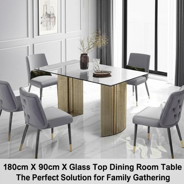 Table de salle à manger avec plateau en verre 180cm X 90cm X 75cm : la solution parfaite pour les réunions de famille