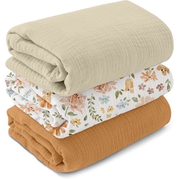 3-Pack Receiving Blanket for Newborn，Muslin Baby Swaddle Blanket with Pastoral Whispers