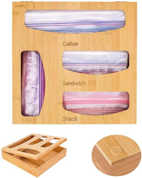 12x12x3 Inch Bamboo Kitchen Storage Ziplock Bag Storage Organizer