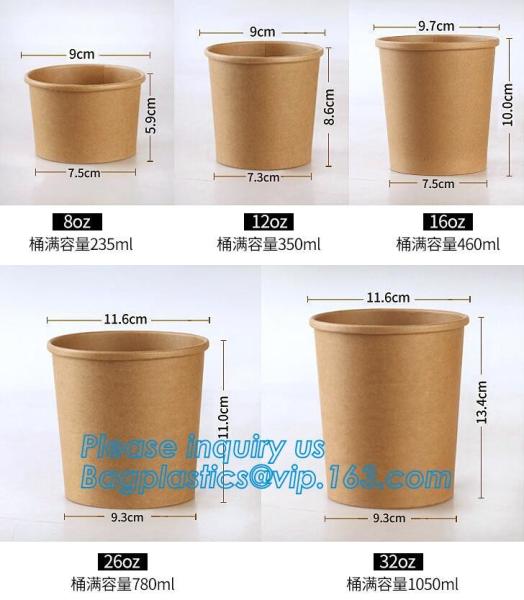 Disposable Hot Soup Bowls, Kraft Paper Soup Cup, 16oz Custom Logo Printed Disposable Kraft Paper Soup Cup