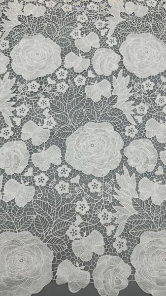 Delicate White Embroidered Lace Fabric for Stunning Garments and Home Decor