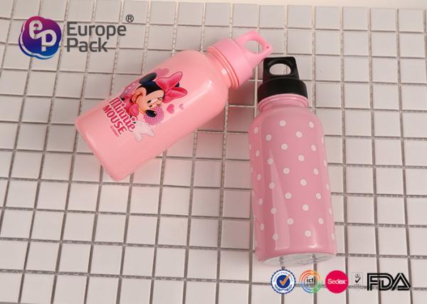 Portable Cute Pattern Refillable Pink Kids Plastic Water Bottles With Lid