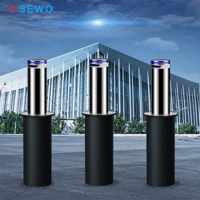Automatic Parking Bollards Hydraulic Retractable Stainless Steel Bollard with Reflective Sleeve Traffic Safety