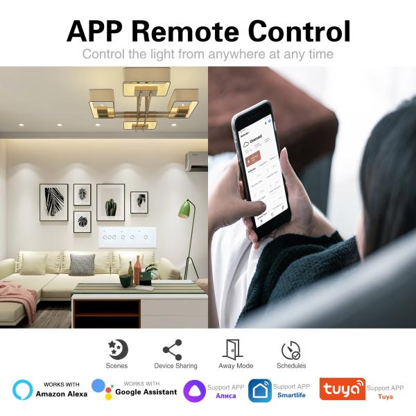 228*86mm Tempered Glass Panel Tuya WIFI Smart Light Switch White Black Grey 6 Gang Wireless Timer Switch
