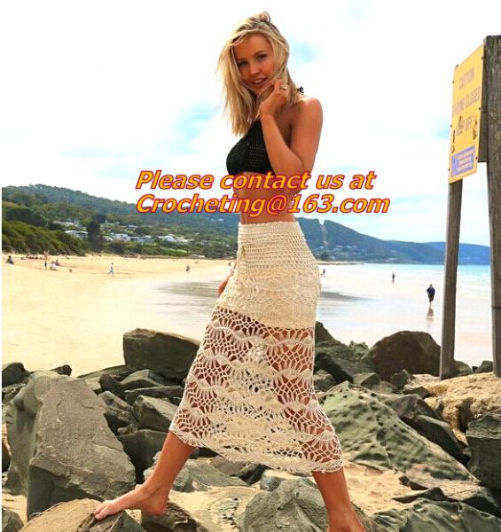Women Knit Crochet Skirts Hollow Out Double Layer Long Skirt Women Midi Skirts Boho Beachw