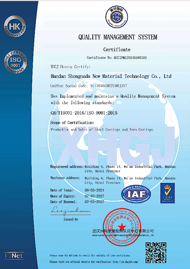 Handan Shengnada New Material Technology Co., Ltd. Certificaciones