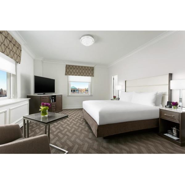 Hotel Room Standard Large Bedroom Leather Padded Headboard Bed and Big TV Cabinets with Lounge Sofa set by Black Walnut