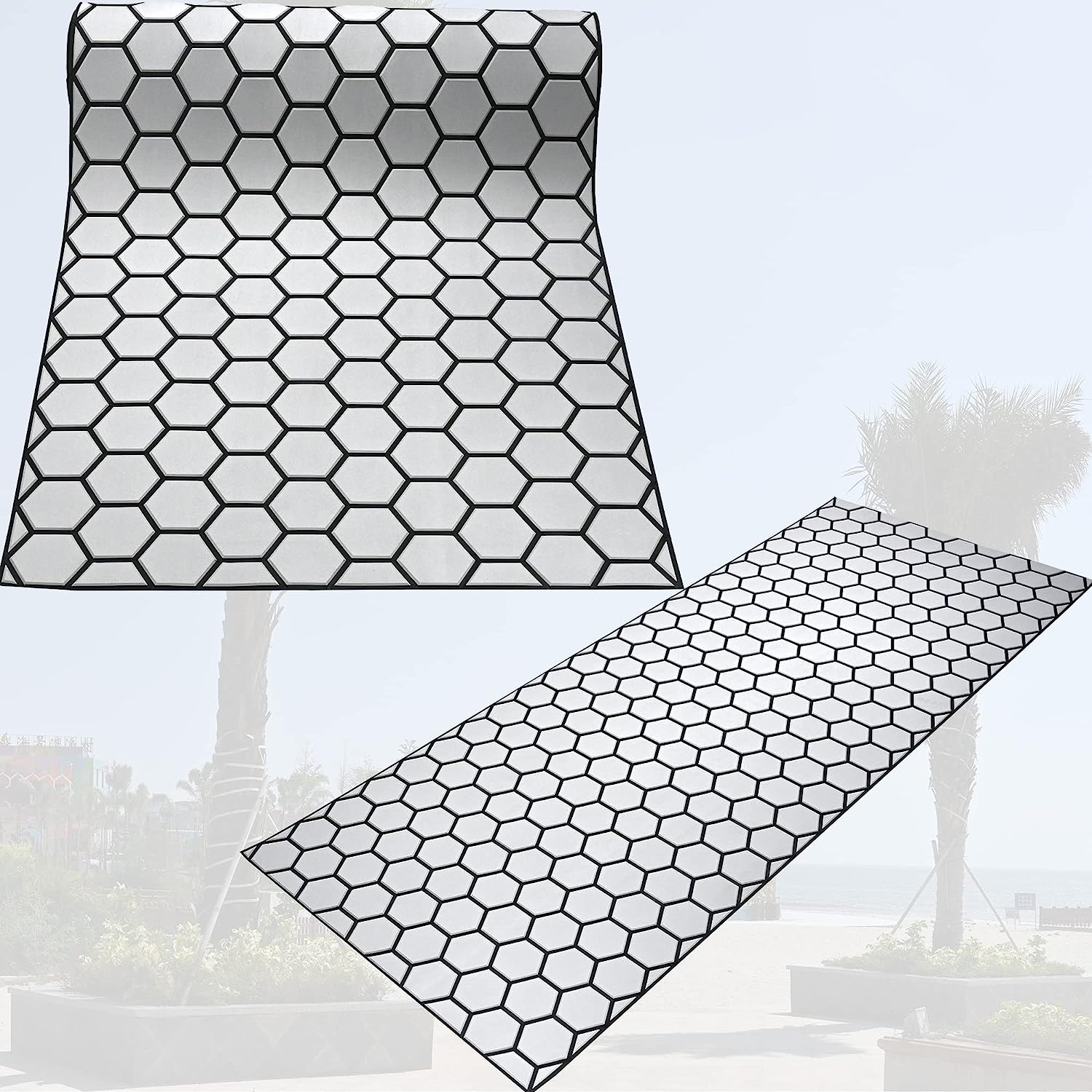 Self Adhesive CNC EVA Deck Sheet Light Grey Black Honeycomb Pattern