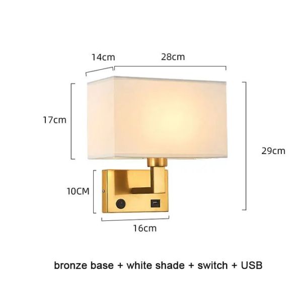 USB Wall Lights with Switch Rectangle White Yellow Fabric mirror front light(WH-MR-95)