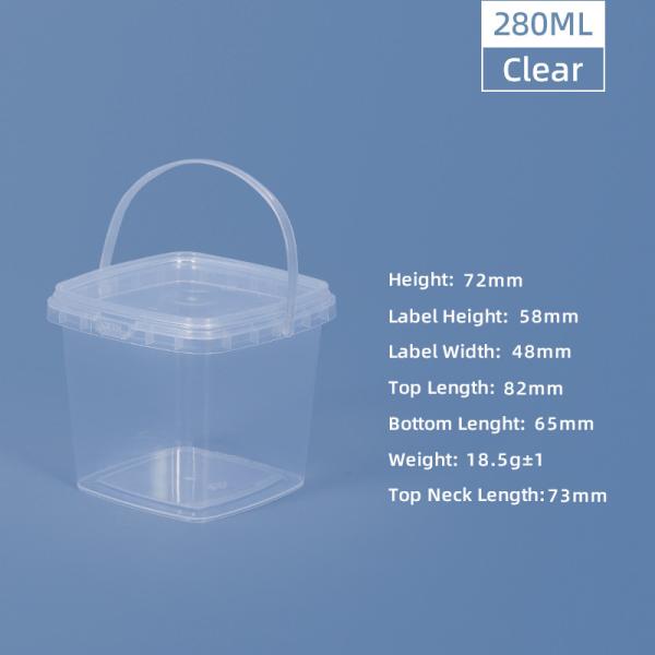 Transparent Mini Food Bucket PP Material 280ml Square Plastic Pail for Milk Storage