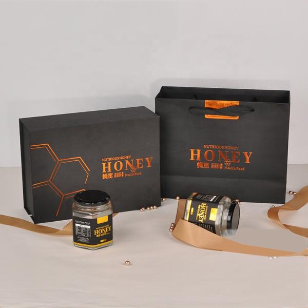 Luxury Paper Cardboard Jar Bottle Packaging Black Elegant Magnetic Honey Box