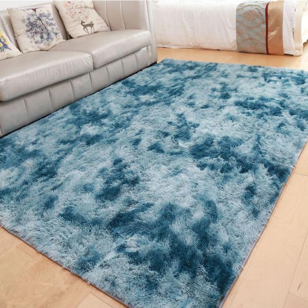 Blue Fluffy Tie-dyed Bedroom Living Room Area Rug Luxury Hotel Center Carpet Customized Size
