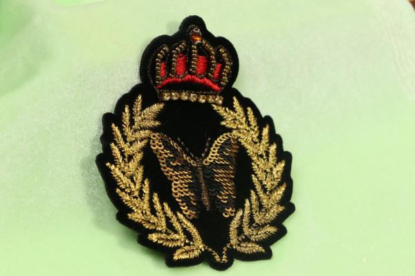 High Class Gold Silver Metallic Crown Patch With Rhinestone On Velveteen For Jeans Jacket