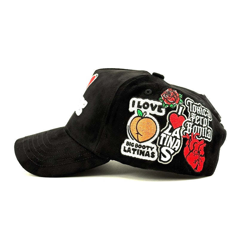 Baseball Hats Streetwear I Love Latinas Black Suede Big Booty Latinas Multi patch Embroidered Y2K Adjustable
