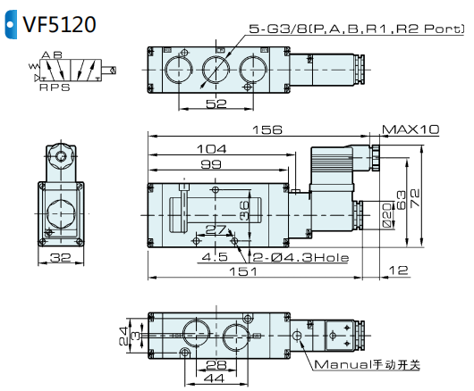 Тип 5/2 AC VF5120 SMC DC 220V пневматического клапана 24V соленоида пути