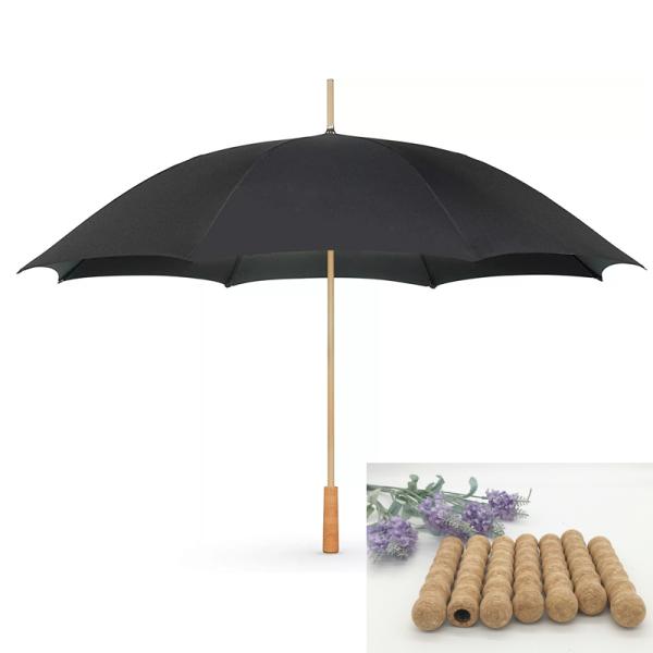 Eco-friendly RPET Cork Handle Wooden Straight Golf Umbrella for Customized Branding