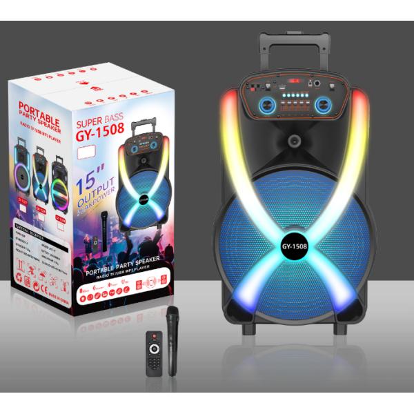 Bluetooth/USB/TF/Display/FM/TWS Connectivity Portable Party Speaker with 15*1 Inch With Pull Rod Woofer*1 Bass Configuration