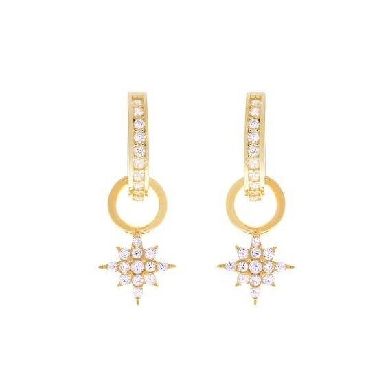 925 Sterling Silver Mini Starburst Pave CZ Huggie Earrings with Fast and Safe Shipping