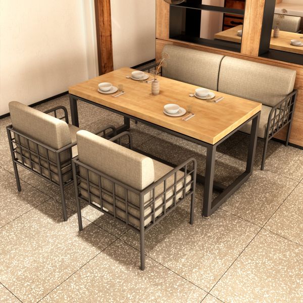 Simple Design Restaurant Combination Dining Table Chairs Leather Booth Sofa Seating Comfortable Leisure Table and Chair