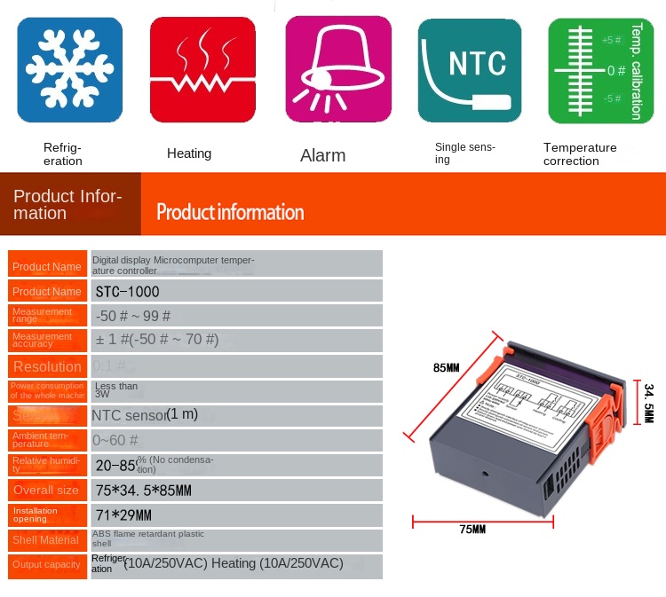 Temperature Controller STC-1000 Aquarium Hatching Seafood Machine Electronic Digital Microcomputer Switch 220V