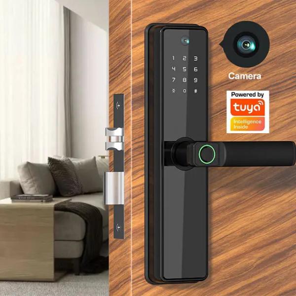 Innovative Tuya Smart Door Lock With Camera Biometric Fingerprint Password For Wooden Doors