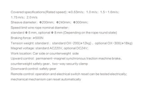 Safety Device Elevator Speed Limit OX-187 Tow Way Governor Return Governor