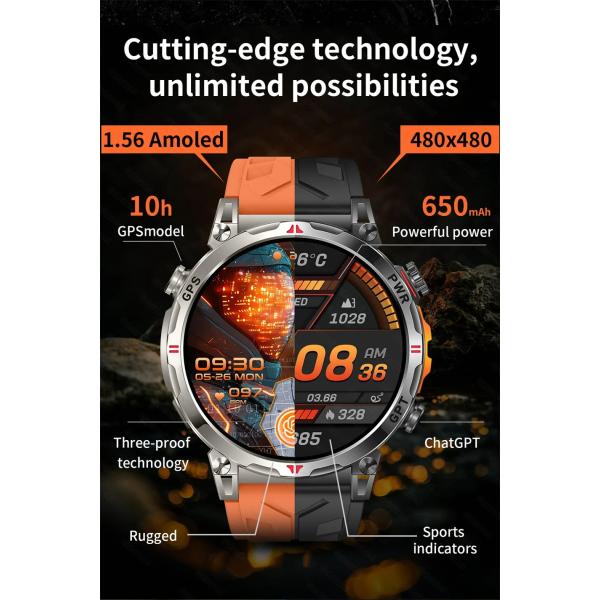 Reloj inteligente deportivo profesional con seguimiento de actividad física, resistente al agua 3ATM, llamadas BT, GPS, AMOLED, 650 mAh