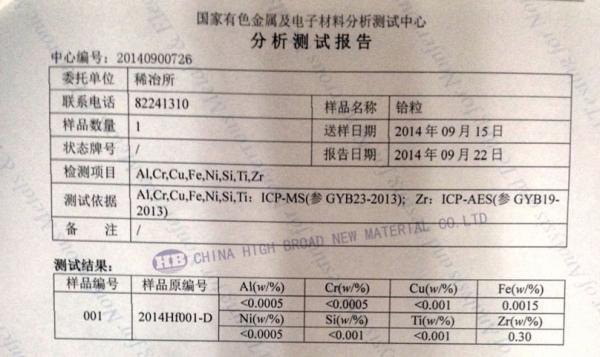 Hafnium Pellet Rare Earth Oxides