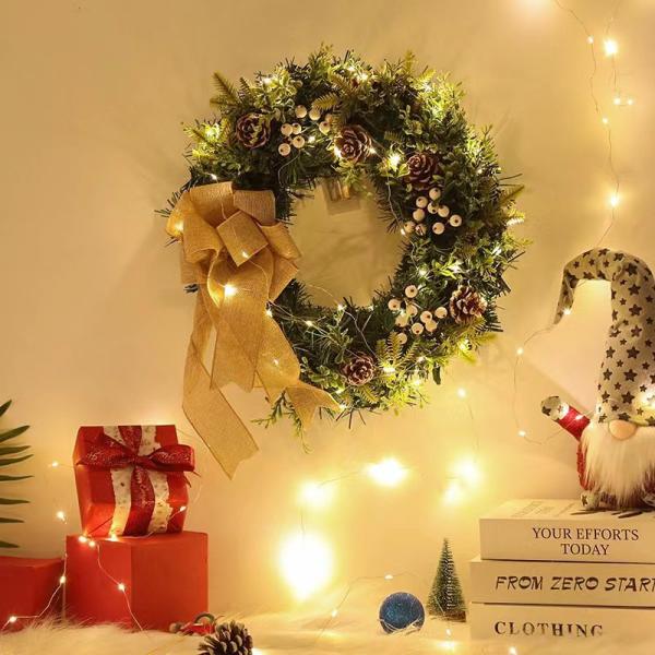 Plush Cloth and Plastic Christmas Pinecone Wreath for Outdoor Christmas Decorations