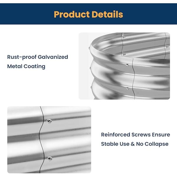 4*4*1ft  Round Raised Galvanized Garden Beds Metal Round Garden Bed Easy Assembly