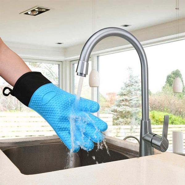 Double Oven Mitts for Kitchen Cooking BBQ Baking Heat Resistant Silicone Hand Gloves