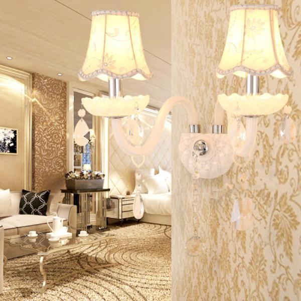 Modern Design LED Luxury Hanging K9 Crystal White Wall Lamps Bedroom Headboard Wall Sconce(WH-OR-162)