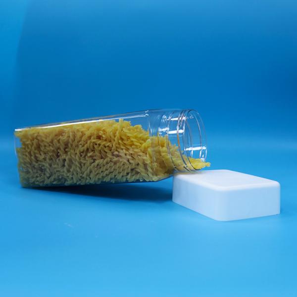 White Plastic Lid Transparent Easy Open Food PET Square Shape Plastic Candy Jar