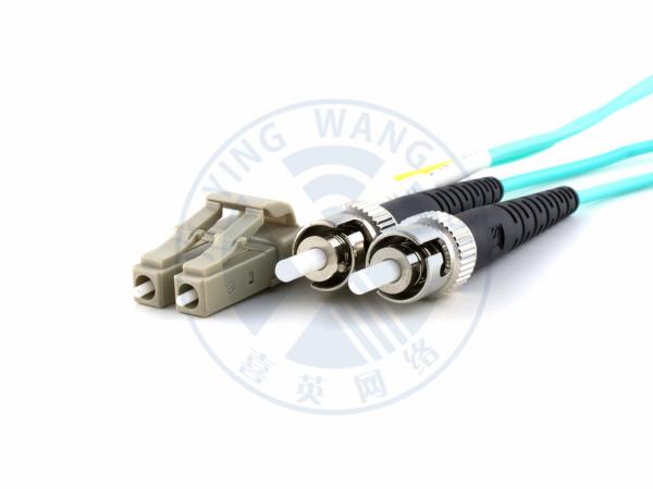 XYFiber multimode OM3 duplex fiber optic patch cable 50/ 125 LC to ST aqua