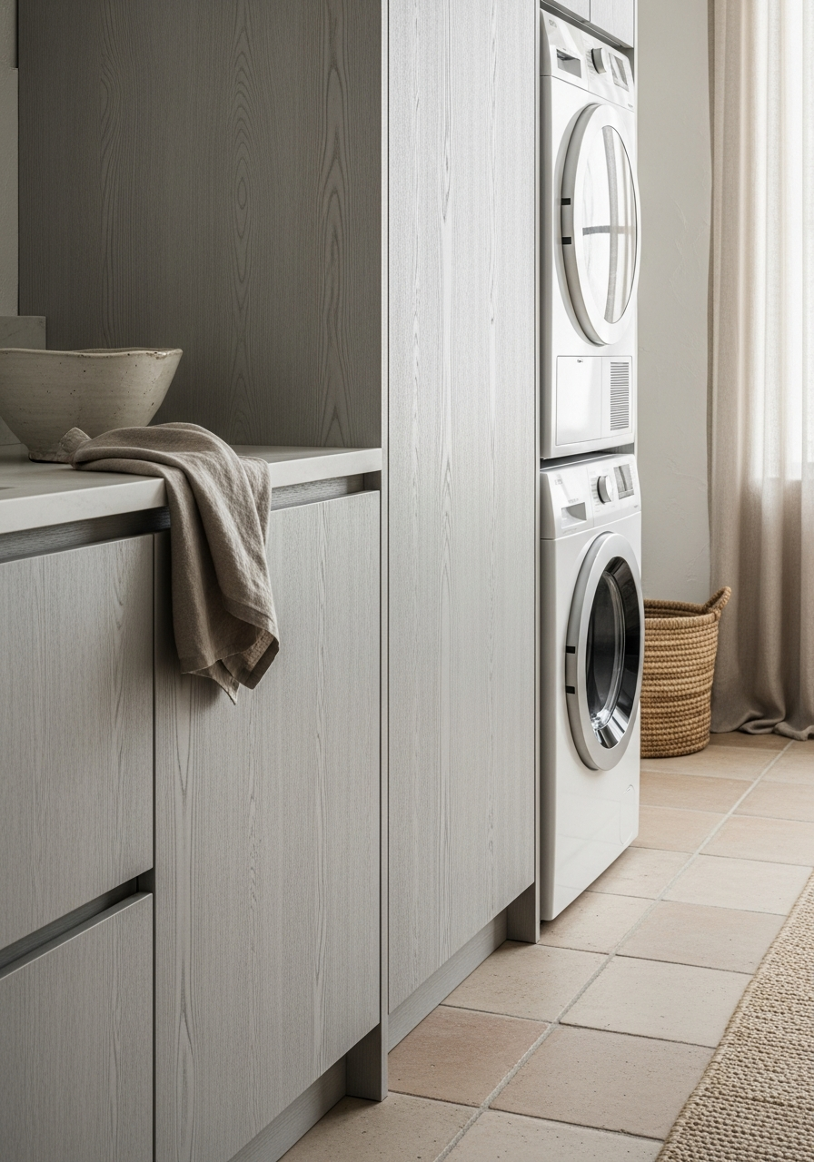Sun-Bleached Laundry Cabinet with Drying Rack in 304 Stainless Steel