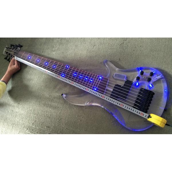7 Strings Bass Guitar Limited Edition Clear Acrylic Body Rosewood fingerboard inlay Blue LED lamp Electric Bass Guitar