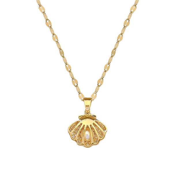 High Quality Bead and Shell Necklaces Waterproof 18K Gold Plated Pearl Shell Necklace With Pearls