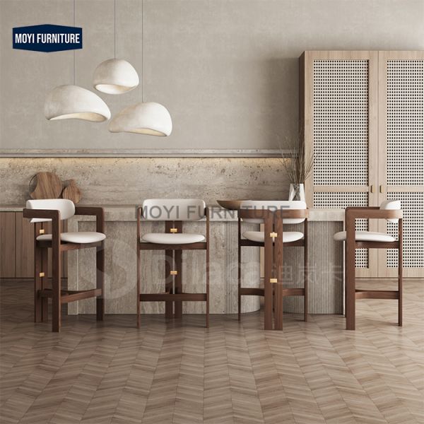 MOYI Modern Nordic Vintage Wooden Leather Upholstered Bar Stools for Kitchen Island and Counter